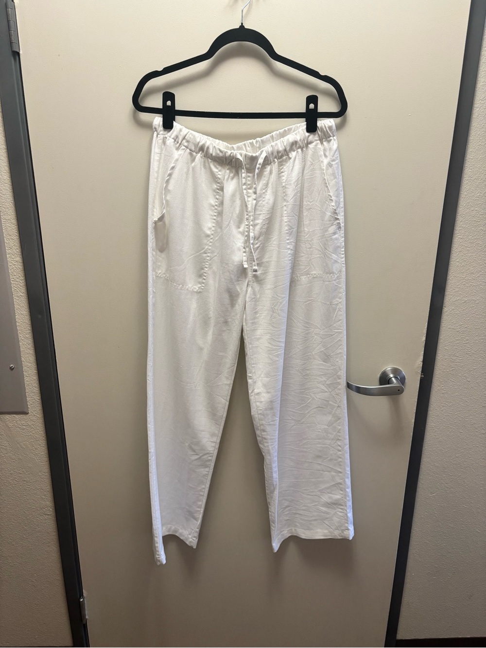 Calvin Klein white Elastic Waist Linen-Cotton Pants - Picture 3 of 6
